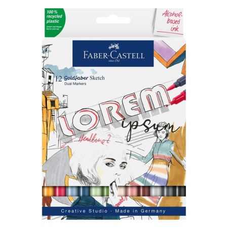 Markere 2 capete FABER-CASTELL Goldfaber Sketch Dual, 12 culori/